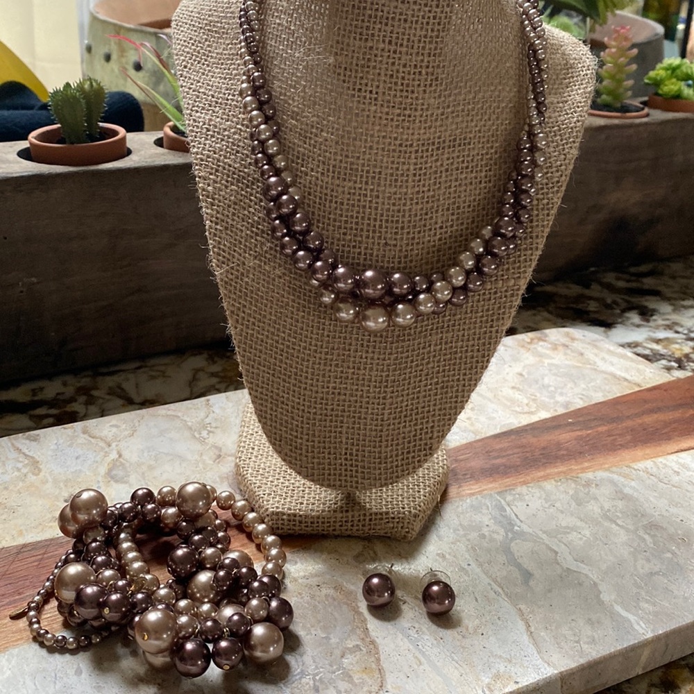 3 Piece Beaded Necklace, Bracelet and Earring Set